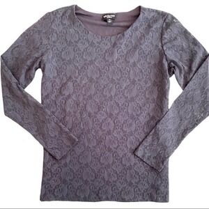 EFFORTLESS STYLE by CITIKNITS Lace Overlay Long Sleeve Top Hunter Green XS